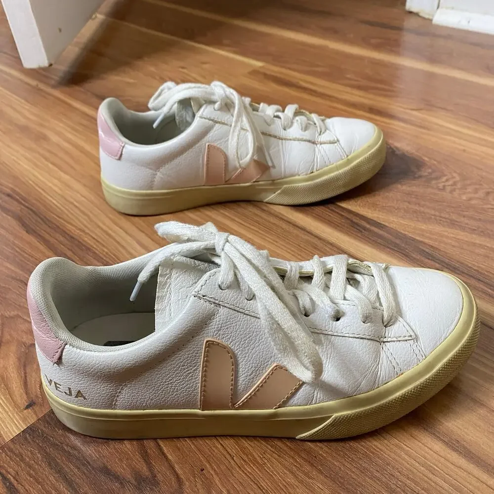 VEJA Campo Leather Lace Up White Pink Sneakers Size 7
